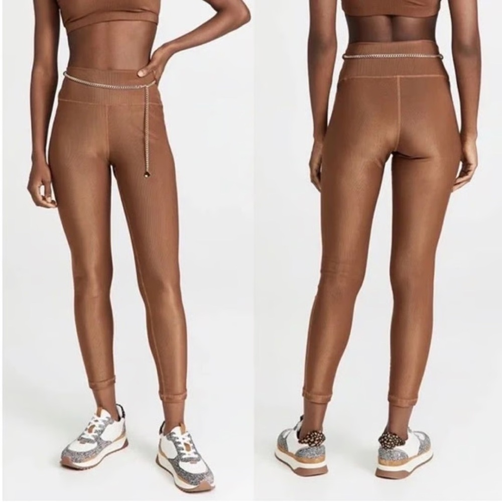 WeWoreWhat chain, high-rise brown rib leggings